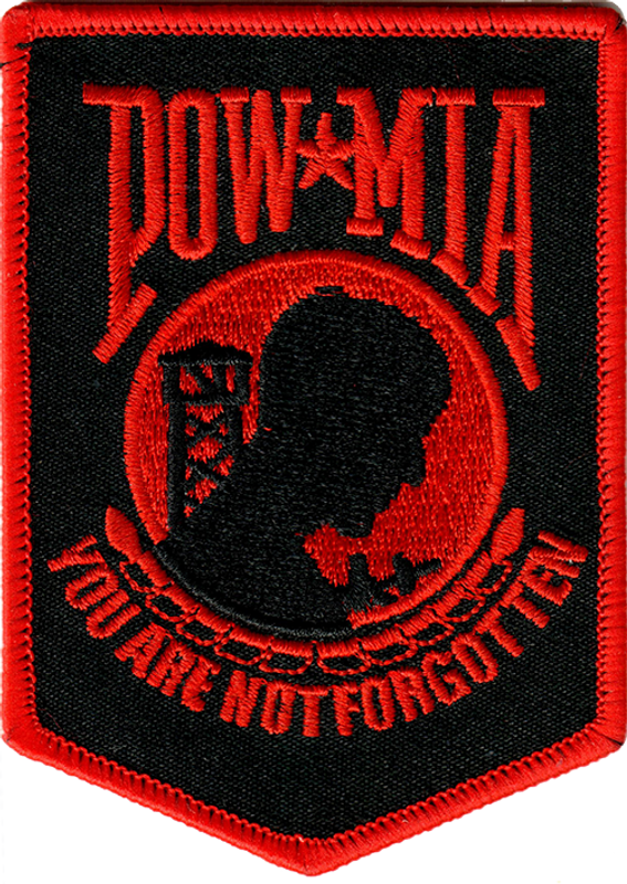 PTCH-POW-BlkRed-2.5-3.5: POW-MIA 2.5"x3.5" Black w/Red Letters