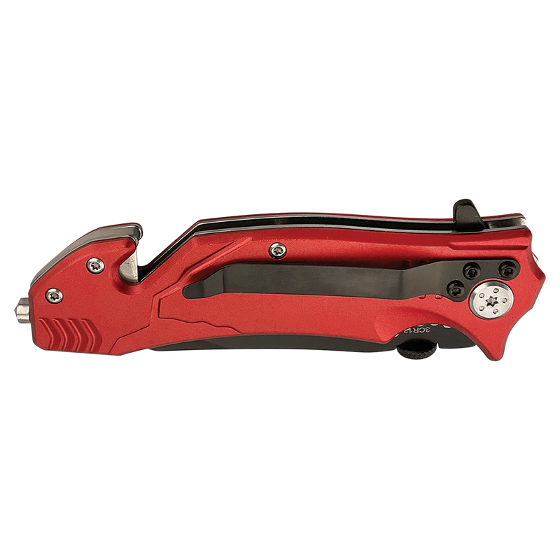 KNF-BR003-RED-LSR: Red 4.5in Rescue Knife