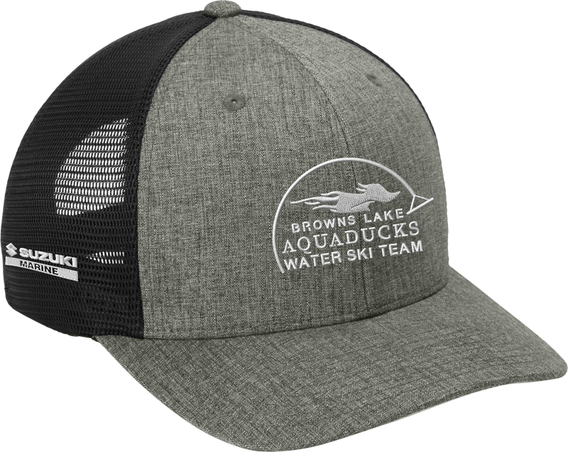 AQD-C110-HTR-GPH-BLK-EMB: Flexfit 110 Heather Graphite/Black Mesh Cap w/Snap Back