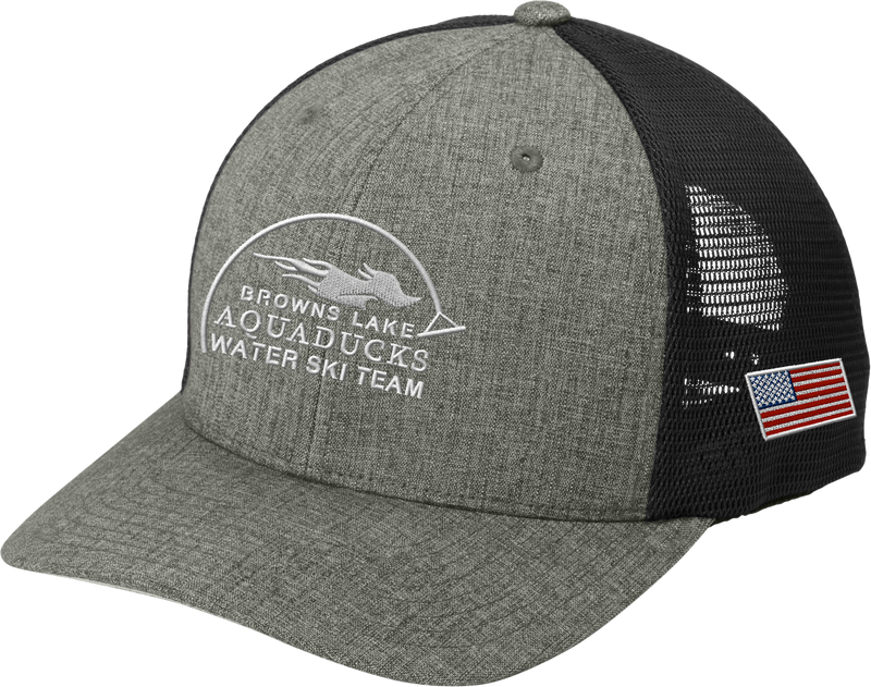 AQD-C110-HTR-GPH-BLK-EMB: Flexfit 110 Heather Graphite/Black Mesh Cap w/Snap Back