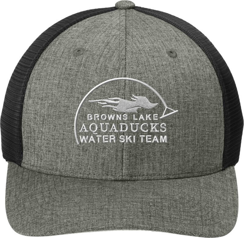 AQD-C110-HTR-GPH-BLK-EMB: Flexfit 110 Heather Graphite/Black Mesh Cap w/Snap Back