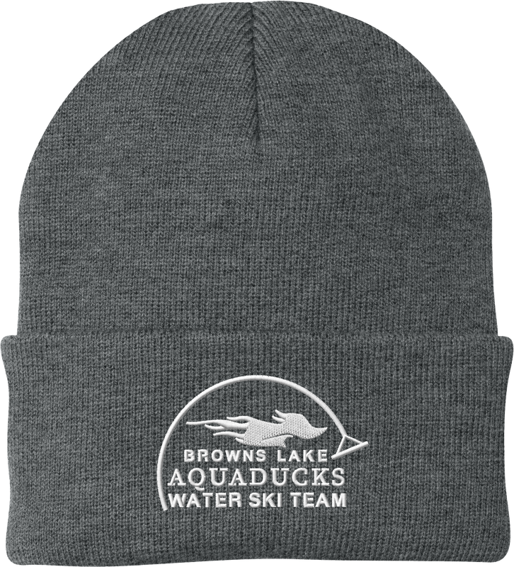 AQD-CP90-ATH-HTR-EMB: Embroidered Athletic Heather Knit Cap 12in