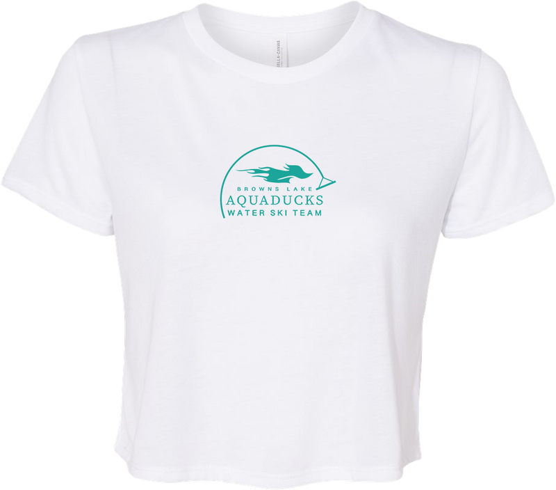AQD-BC8882-WHT-SCR: White Women’s Flowy Cropped Tee