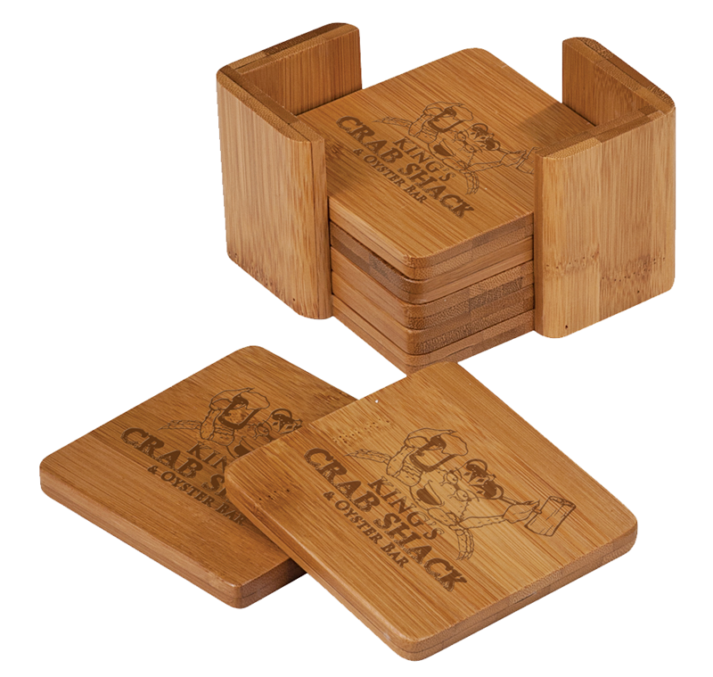 CST011 - 3 3/4" x 3 3/4" Bamboo Square 6-Coaster Set with Holder