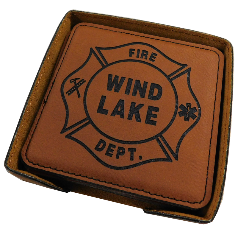 GFT282 - 4" Rawhide Square Laserable Leatherette 6-Coaster Set