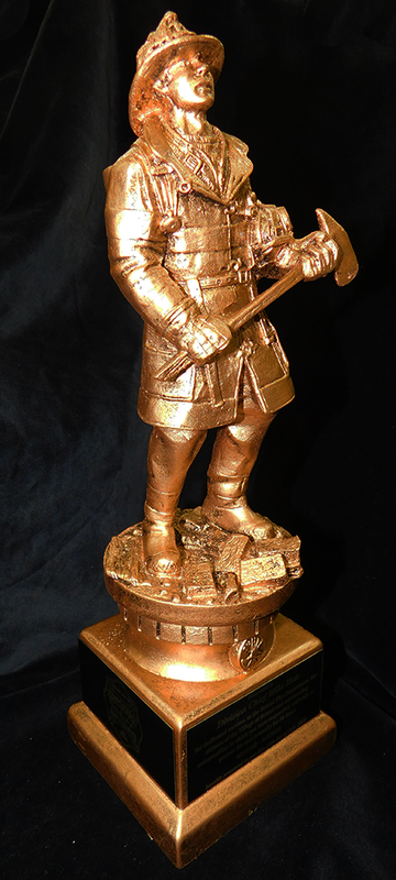 LSR-RSN-RF1129: Goldtone 13 inch Fireman Resin Statue with Axe