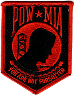 PTCH-POW-BlkRed-3.0-4.0: POW-MIA 3.0"x4.0" Black w/Red Letters