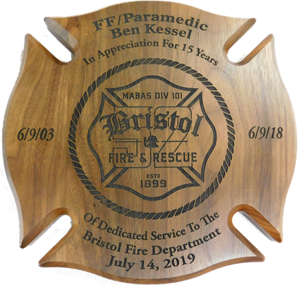 LSR-PLQ-SOL-MALT: Solid Walnut Maltese with Direct Laser Engraving