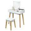 Wooden Vanity Table with Flip-Top Mirror and Cushioned Stool product image