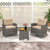 3-Piece Patio Rattan Rocking Chair Set with Tempered Glass Table & Soft Cushions product image