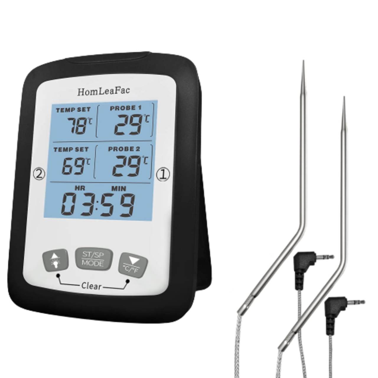 HomLeaFac® Dual Probe Instant Digital Meat Thermometer with  Alarm/Calibration
