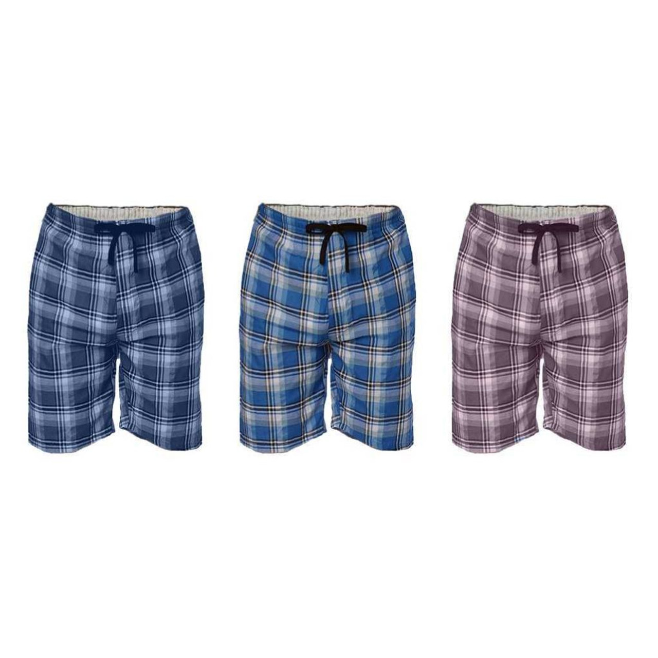 Men's Soft Plaid Flannel Sleep Lounge Pajama Shorts (3-Pack