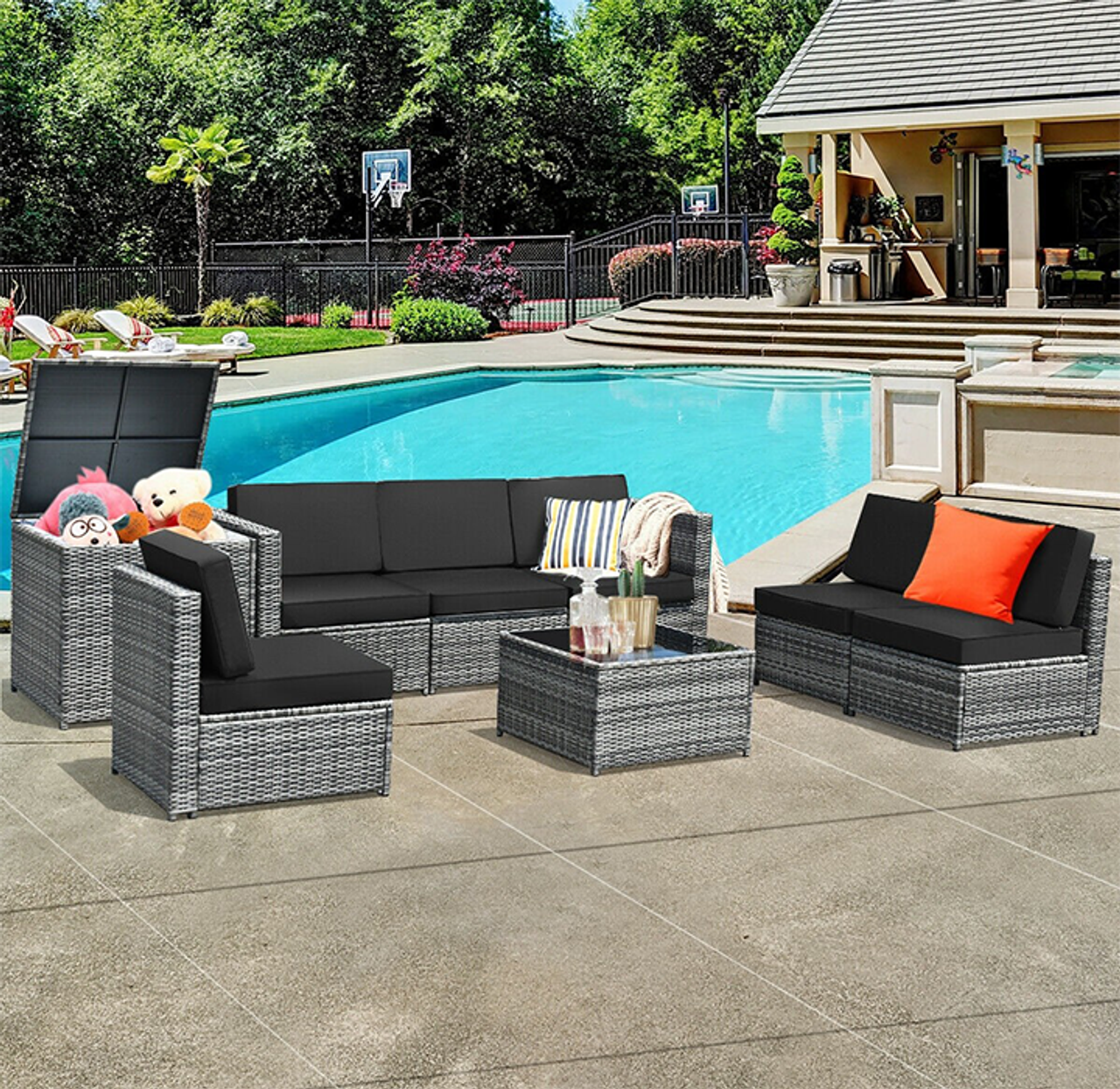 wicker patio set with storage