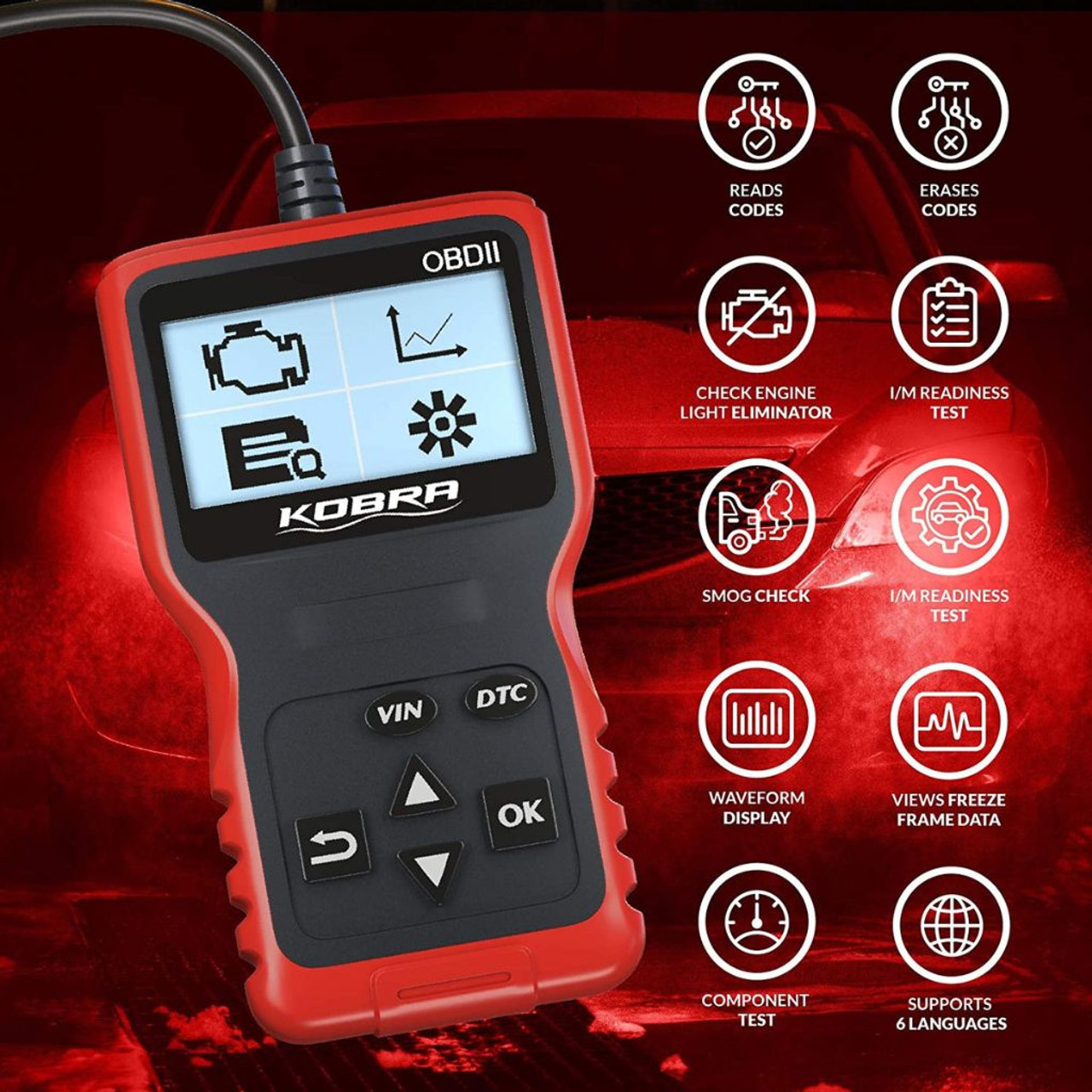 Kobra™ Universal Auto OBD2 Diagnostic Scanner & Code Eraser
