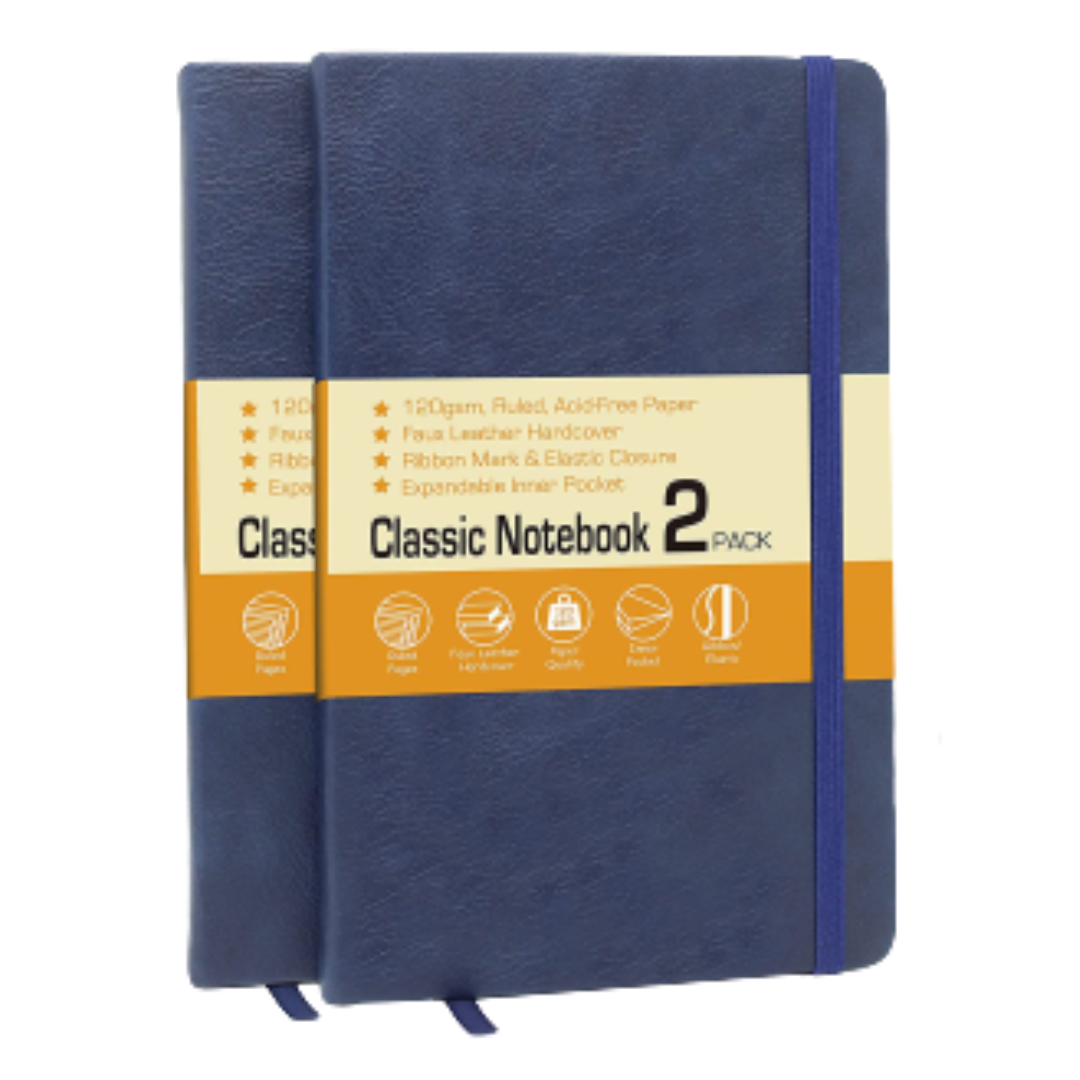Classic Notebook with 120GSM Paper & Faux Leather Hardcover (2-Pack ...