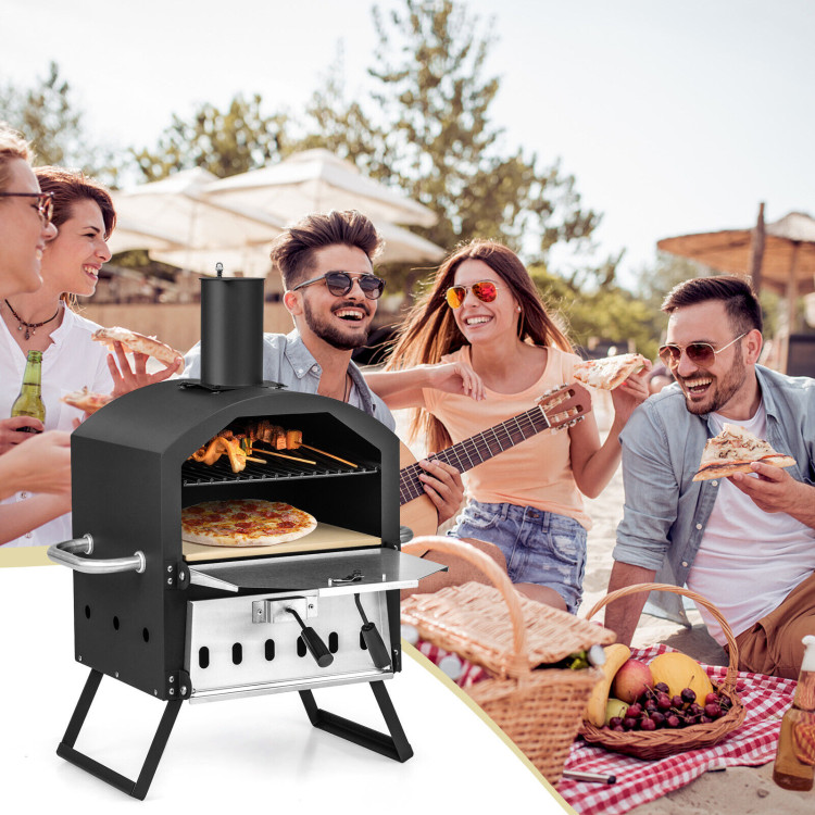 Pizza Maker ROVSUN 2-in-1 Outdoor Pizza Oven Gas Grill, Portable