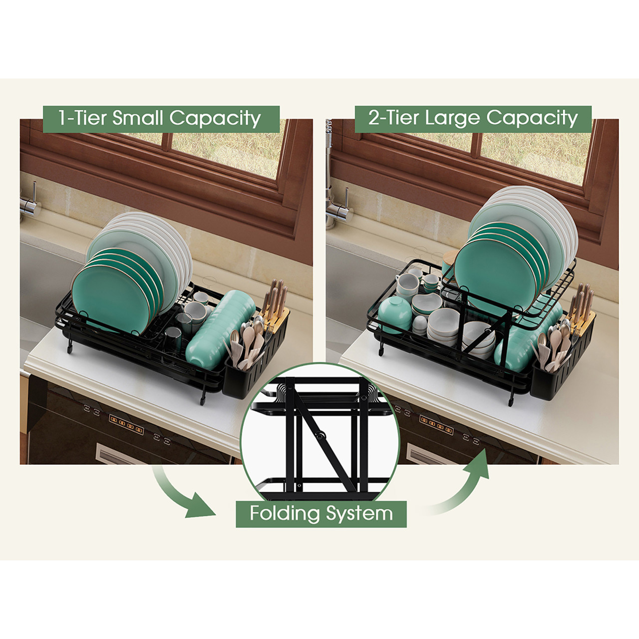 2-Tier Collapsible Dish Rack with Removable Drip Tray丨Costway