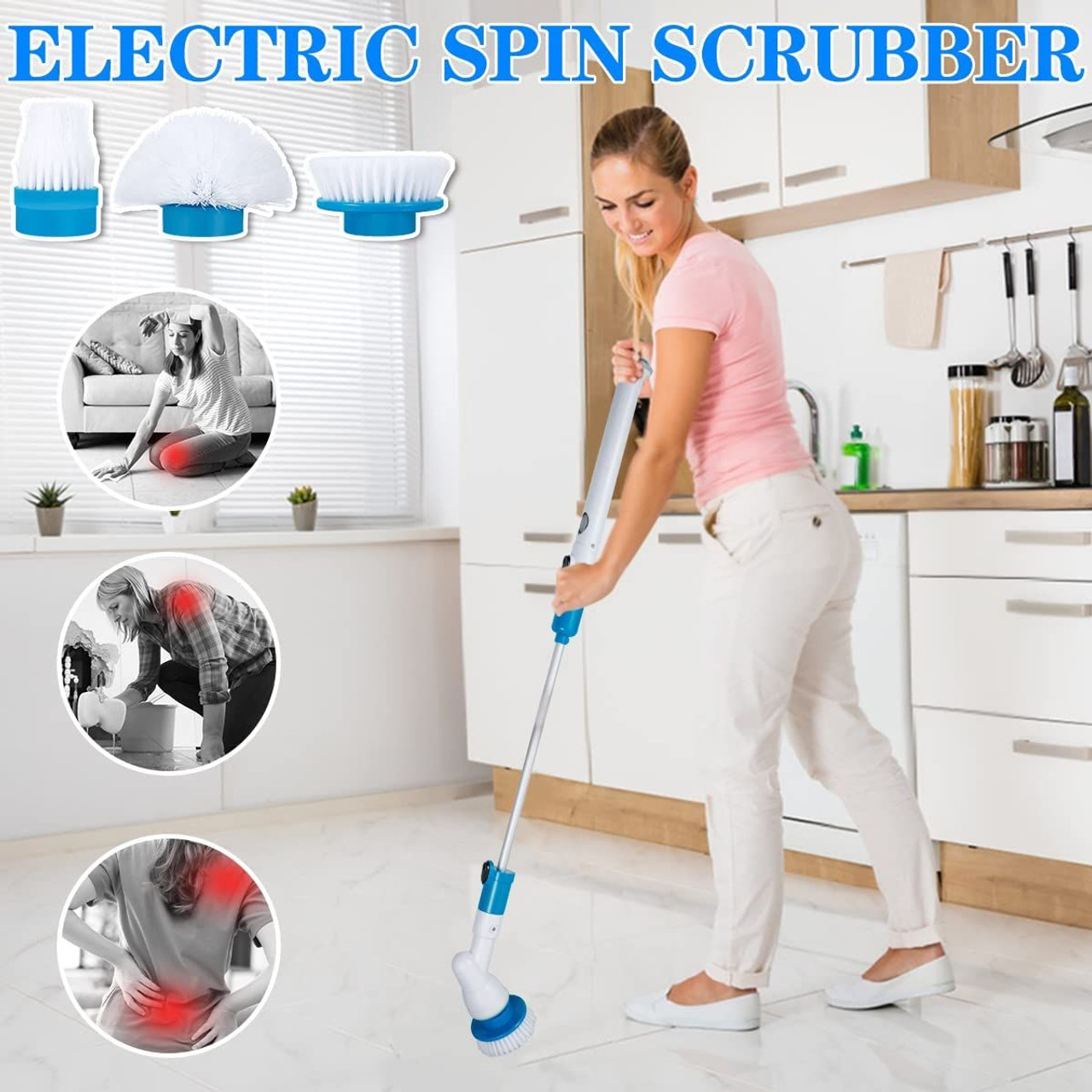 Electric Cleaning Scrubber With 3 Replaceable Brush Heads