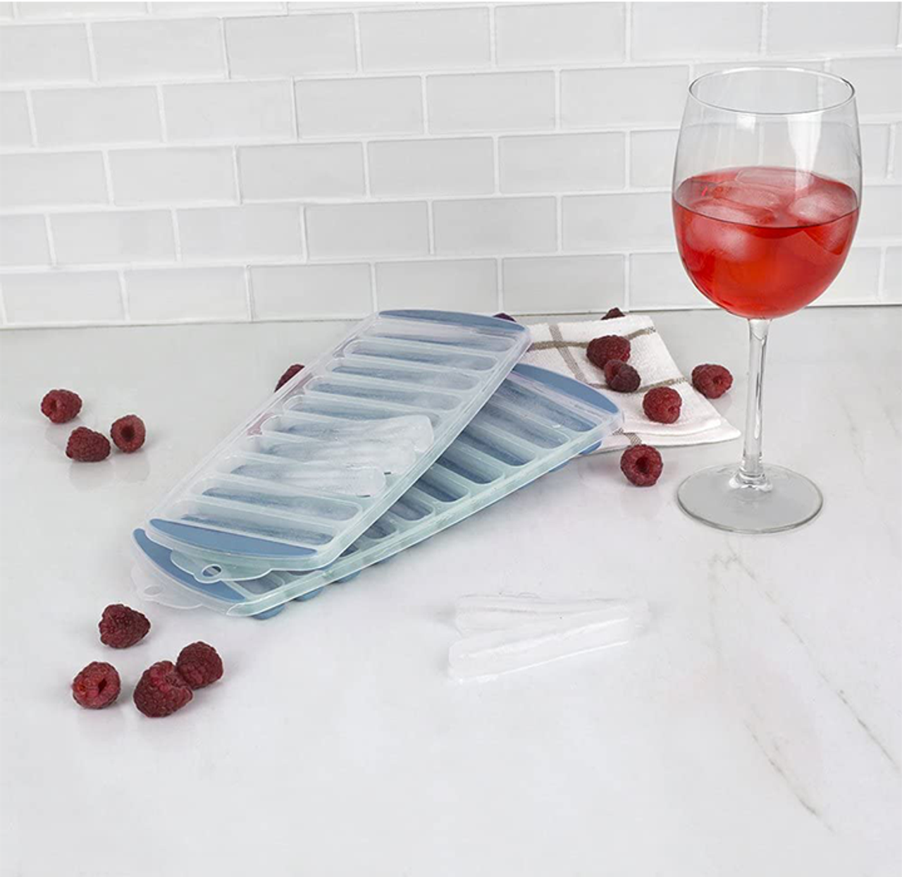 Slim, Silicone Ice Cube Tray with Lid, Extra Large Ice Cubes (2 Tray Pack)