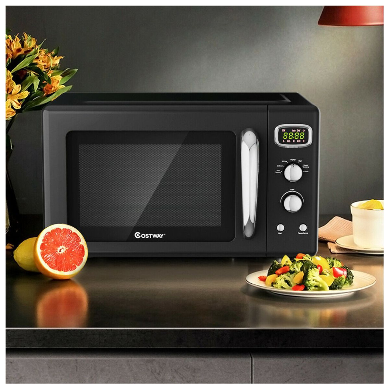 Costway 0.9 Cu.ft Retro Countertop Compact Microwave Oven - White