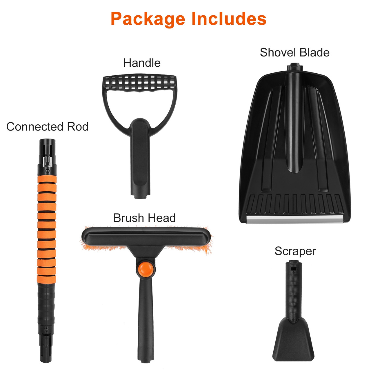 32 Inch Snow Brush And Detachable Ice Scrapers For Car Windshield, 3 In 1  Extendable Snow Brush Wit