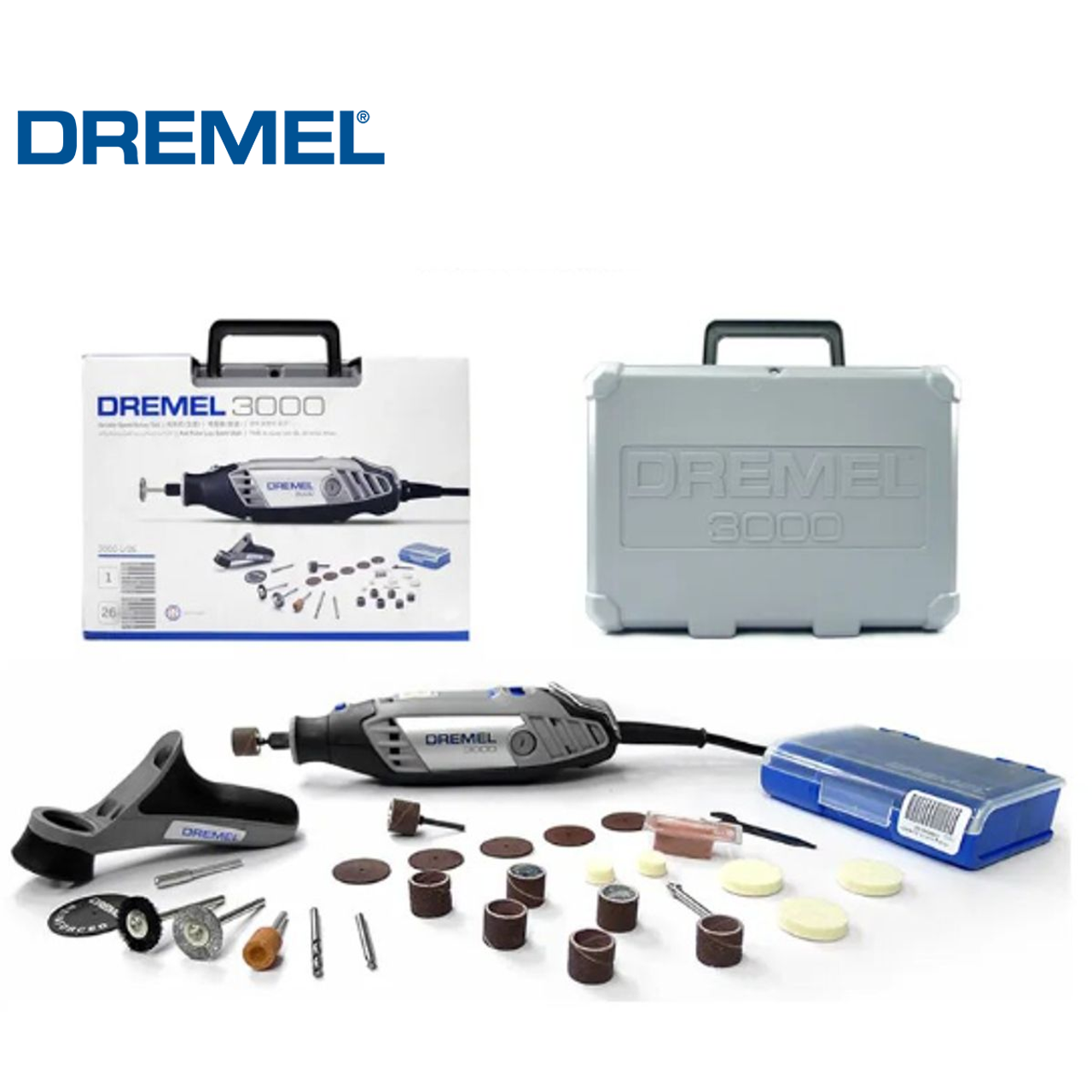 Recertified - Dremel 3000-1/26 Variable Speed Rotary Tool Kit 26 Accessories and Case - Grey
