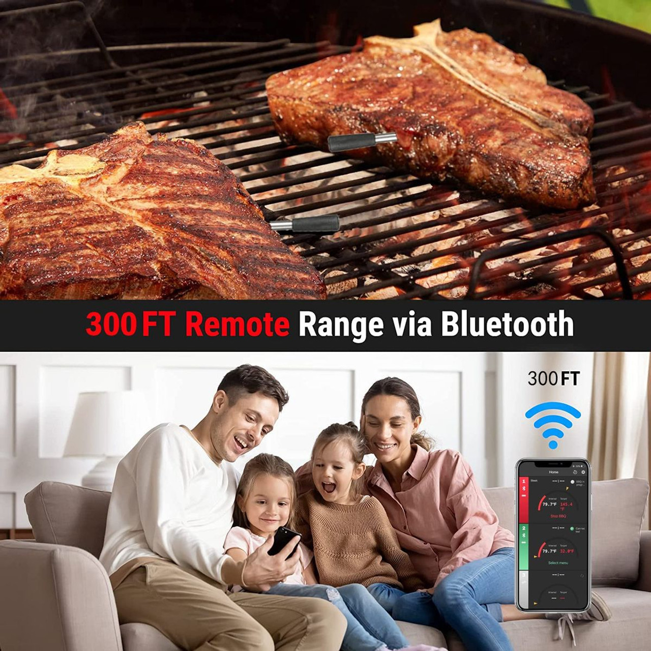Wireless Meat Thermometer,Digital Food Meat Thermometer (300ft Remote  Wireless)