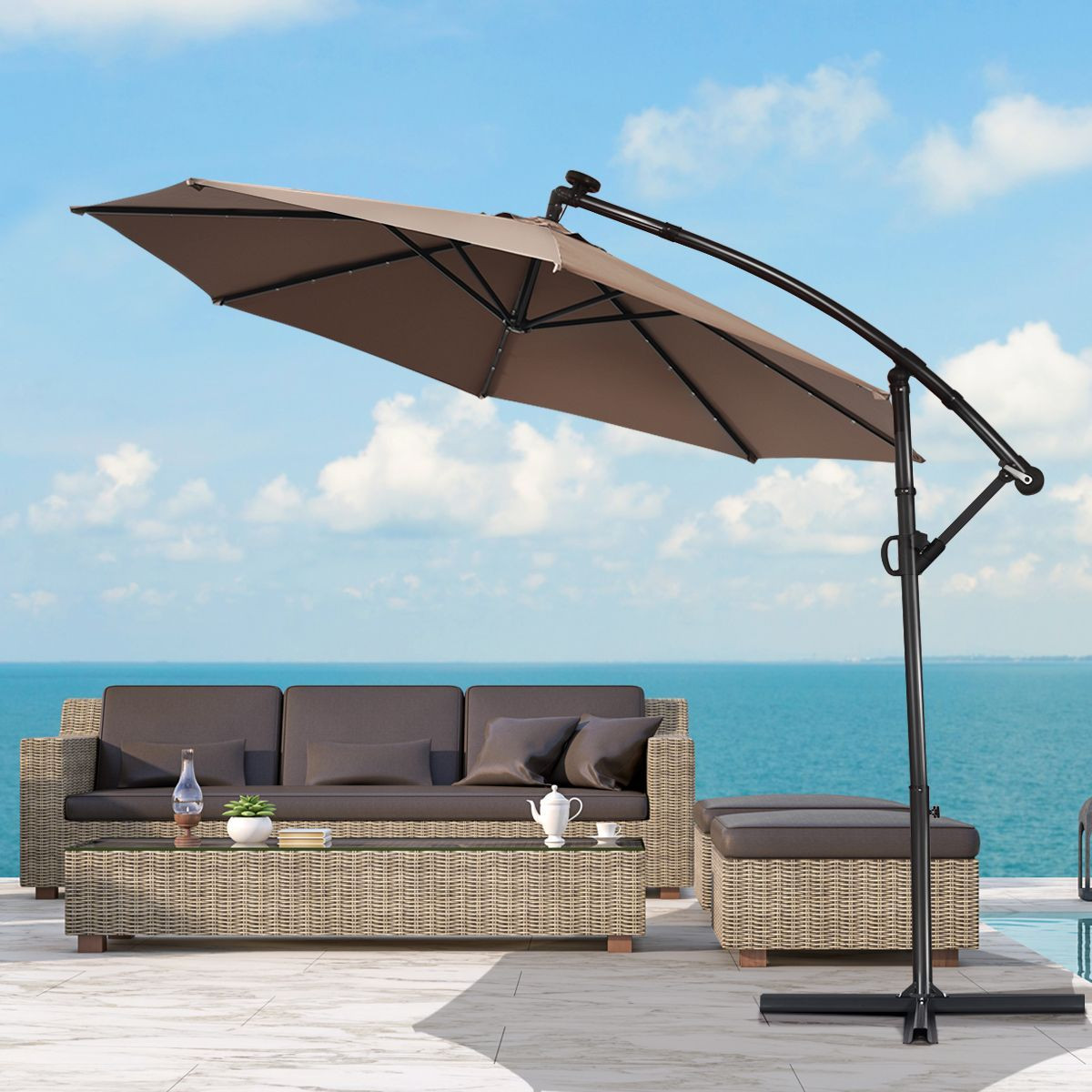 10 solar patio offset umbrella Albert ft. Outdoor / Paito Cantilever Hanging with P WestinTrends this umbrella will indulge you in plenty of shade all day long and keep your nights bright with its 32 solar Sonkuki 10 ft. Round Outdoor