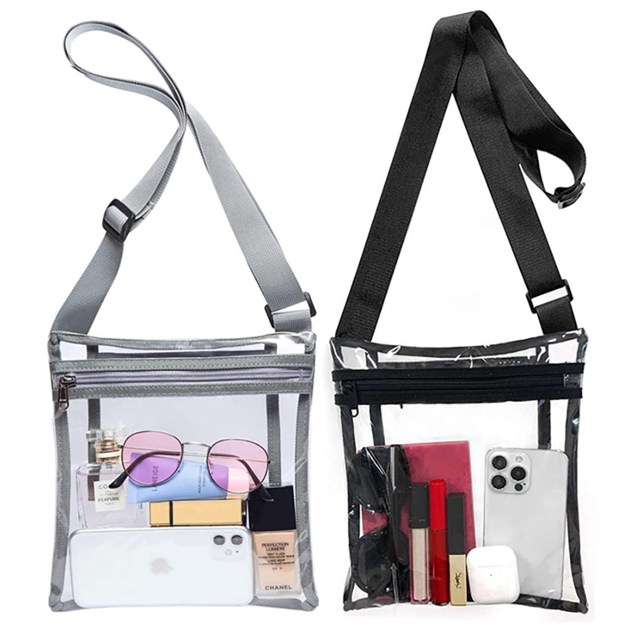 Stadium-Approved Transparent Crossbody Bag with Adjustable Strap 