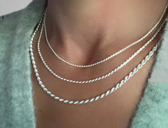 Italian 2mm Solid 925 Sterling Silver Diamond-Cut Rope Chain Necklace product