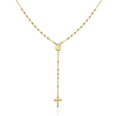 18-Inch 14K Gold Virgin Mary Rosary Bead Cross Necklace product