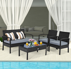 Black Rattan 4-Piece Patio Furniture Set product
