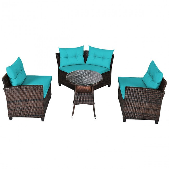 Rattan 4-Piece Patio Furniture Set with Round Sofa Table product image