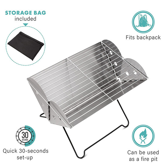 Zone Tech® Flatpack Portable Foldable Stainless Steel Grill & Fire Pit product image