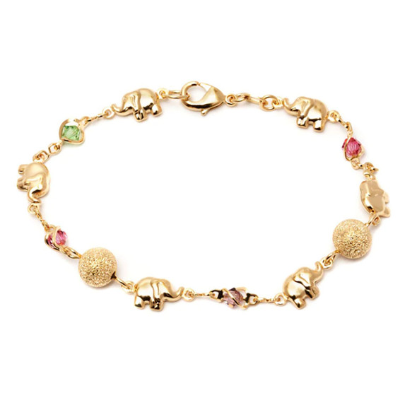 18K-Gold-Filled Multi-Color Lucky Elephant Ball Anklet  product image