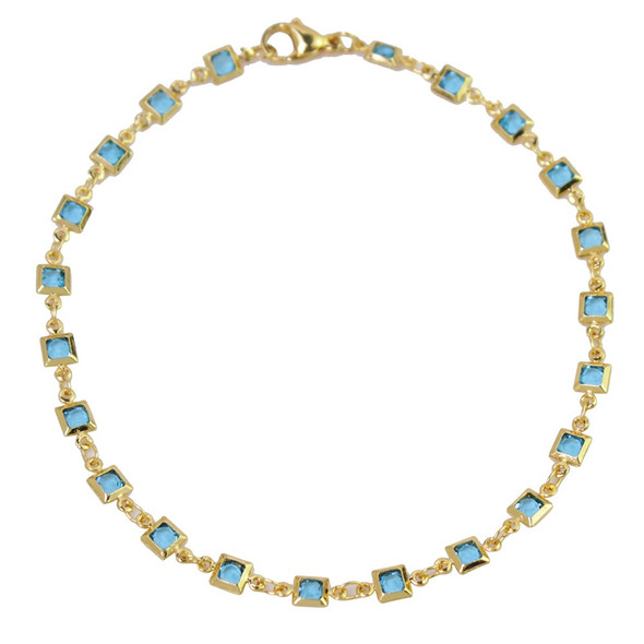 18K-Gold-Plated Light Blue Square-Crystal Anklet product image