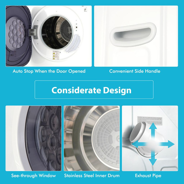 1500W Tumble Compact Laundry Electric Stainless Steel Dryer, 13.2 lbs. Capacity product image