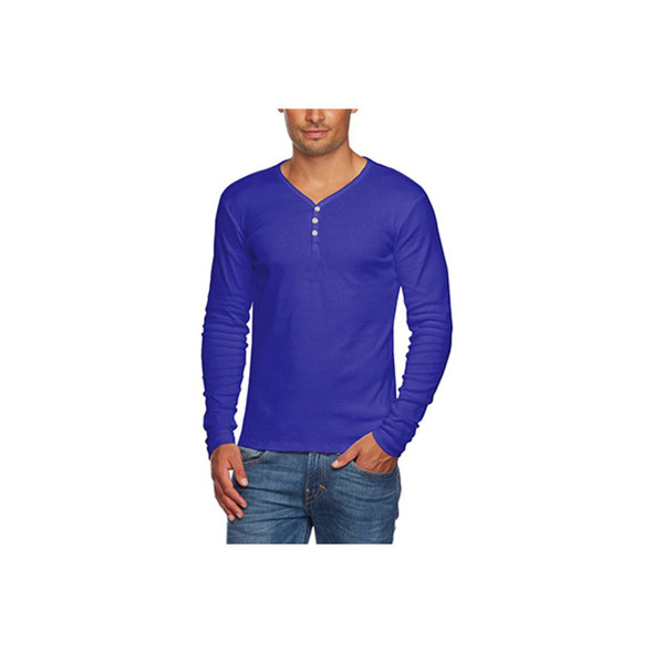Men’s Slim Fit V-Neck Long Sleeve Cotton T-Shirt with 3-Button Opening product image