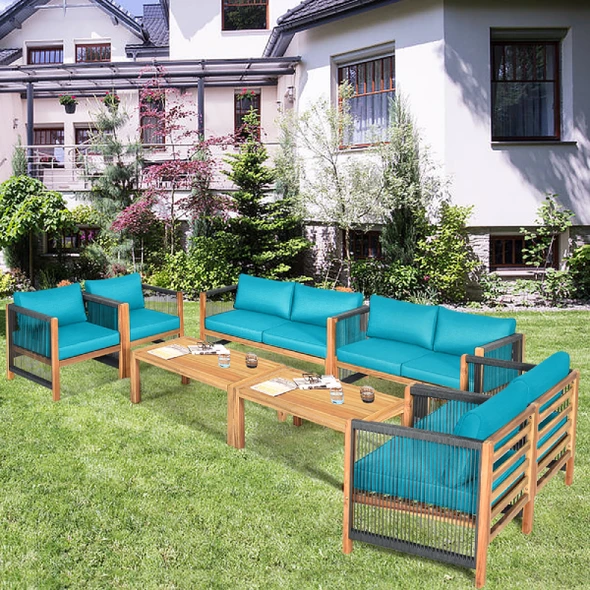 Acacia Wood 8-Piece Cushioned Patio Furniture Set product image