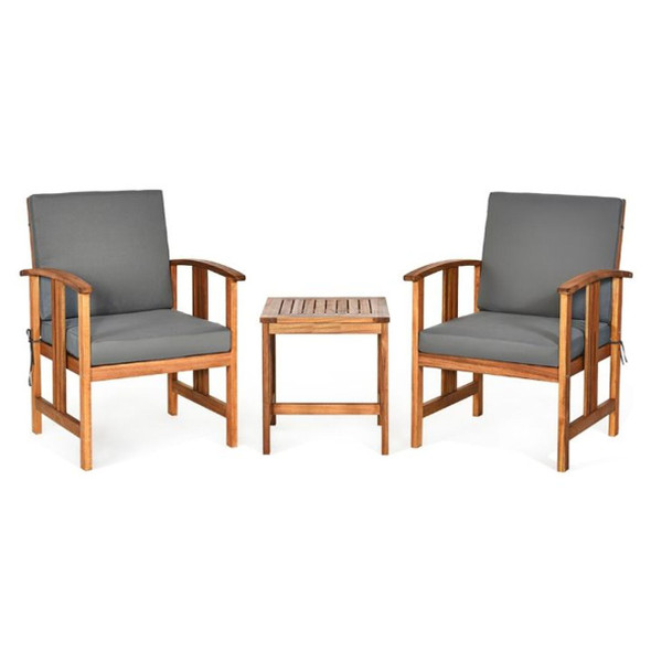 Wooden 3-Piece Patio Furniture Set with Grey Cushions product image