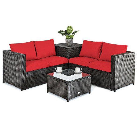 Rattan 4 Piece Storage Loveseat Patio Set product image
