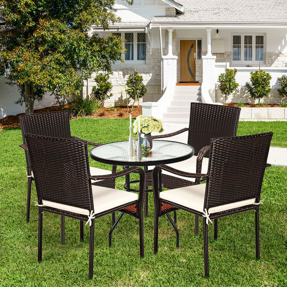 Patio Rattan Stackable Dining Chairs with Cushioned Armrest (Set of 4) product image