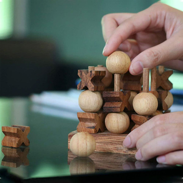 Hand-Crafted Wooden 3D Mini Tic-Tac-Toe Game product image