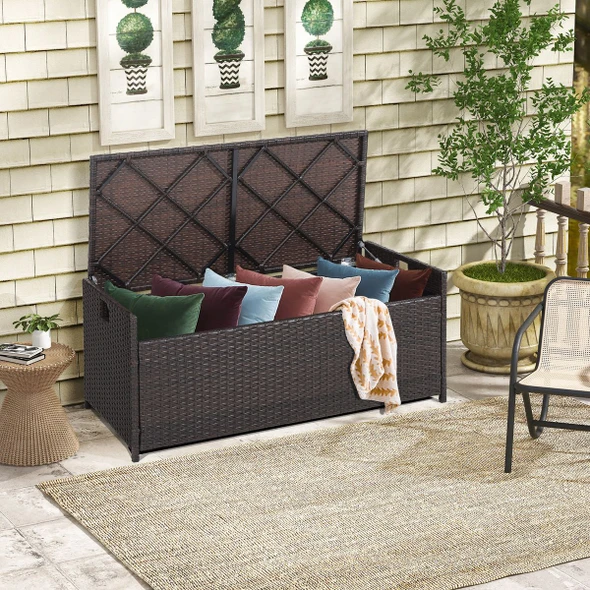 34-Gallon Wicker Storage Deck Box with Cushion product image