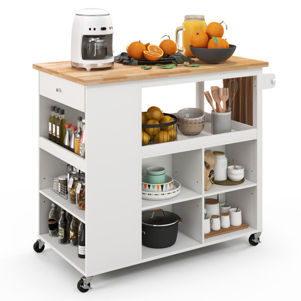 Kitchen Island Trolley Cart on Wheels with Storage, Open Shelves, and Drawer product image