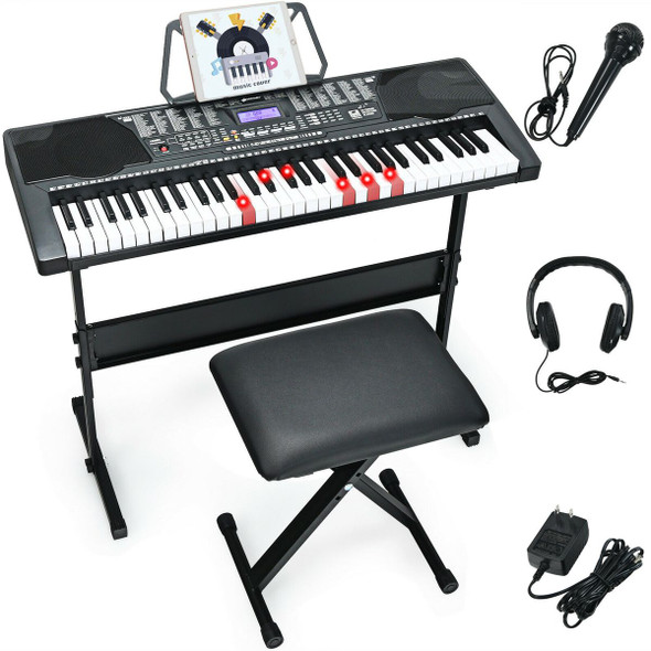 61-Key Electronic Keyboard Piano with Lighted Keys and Bench product image