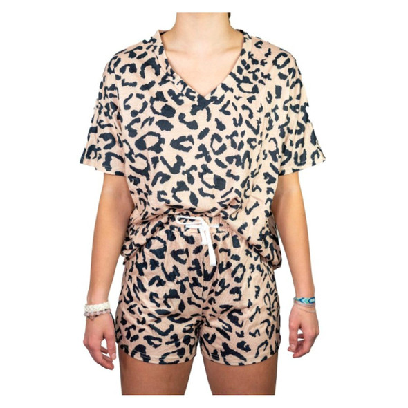 Women's Leopard Print Drawstring Top and Shorts Set product image