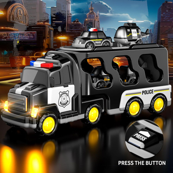 TEMI Police Truck Toys 7-in-1 Friction Power Emergency Vehicle Police Car Toy Carrier Truck Toys for Kids Ages 3+ product image