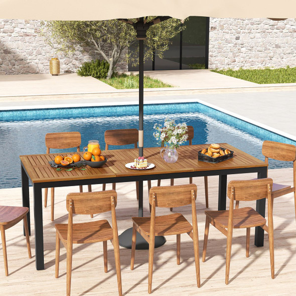8-Person Outdoor 79-Inch Acacia Wood Patio Table with Umbrella Hole product image