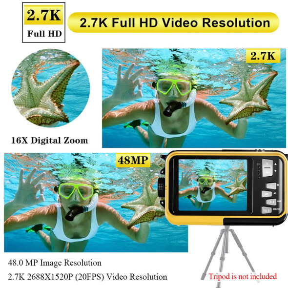 Waterproof Digital Camera Underwater Camera Full HD 2.7K 48 MP  (Yellow) product image